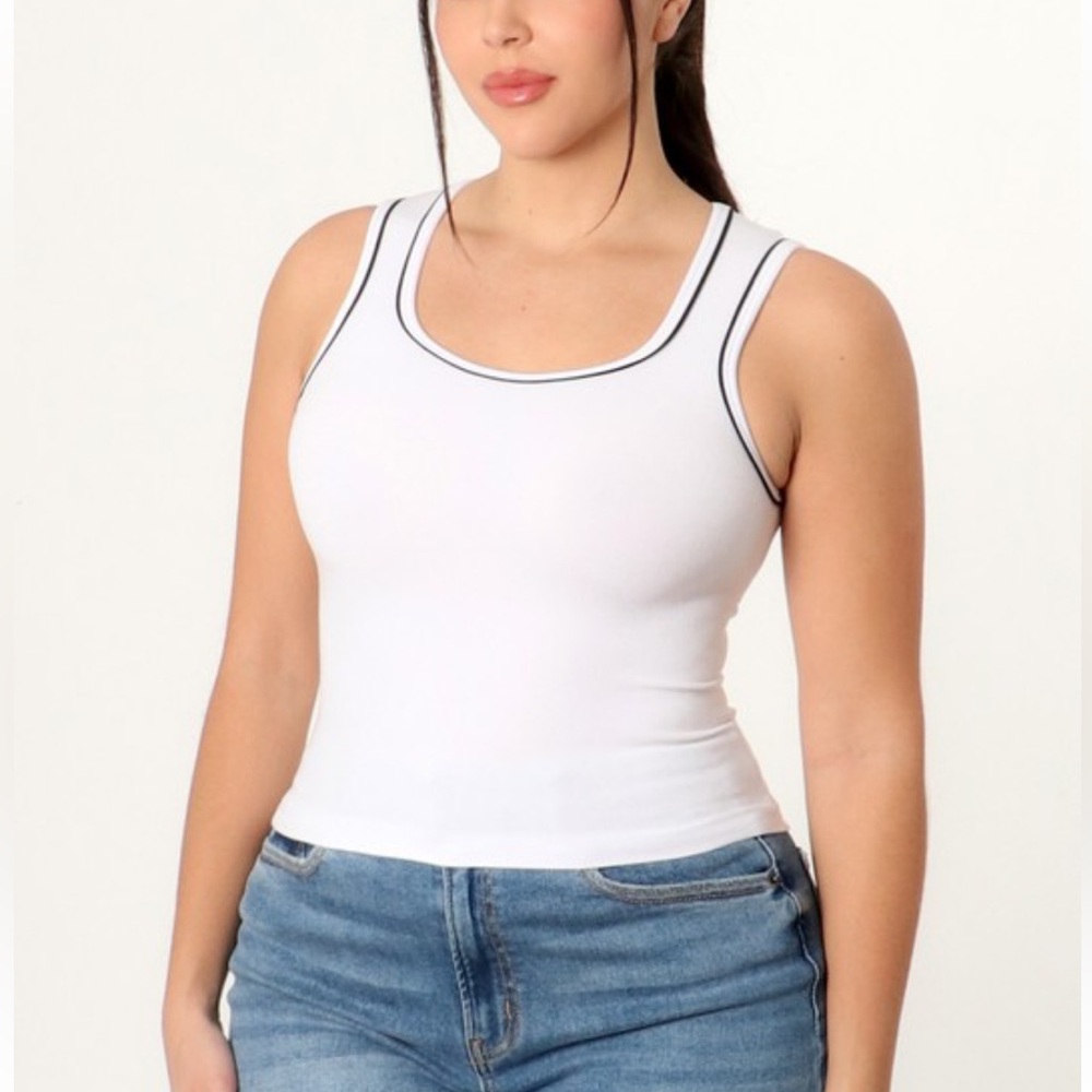 White Tank Top with Black Trim